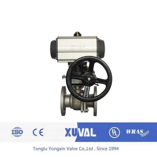Pneumatic stainless steel ball valve with handwheel